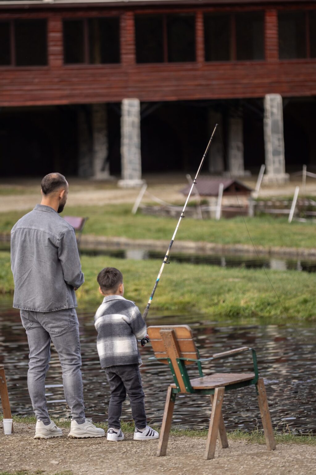 A father and son fishing at the trout ponds