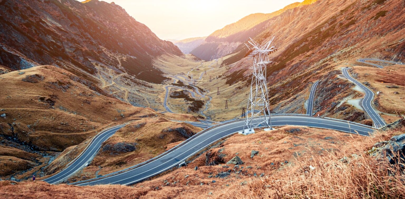 The hairpin bends of the Transfăgărășan road in the Făgăraș Mountains